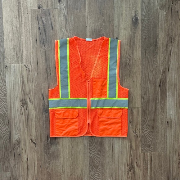 Unbranded Other - Hi-Vis Orange Mesh Safety Vest Reflective Striped Zipper Pockets‎ EN 471 Large